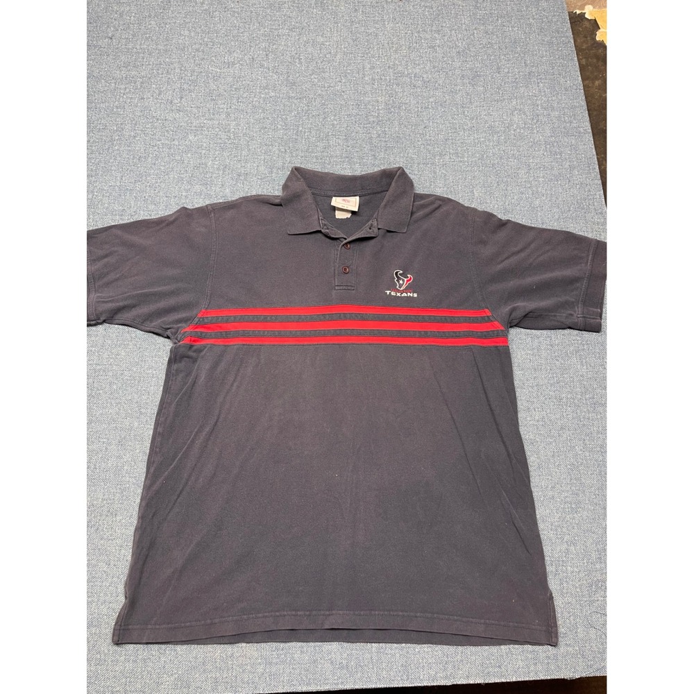 NFL Houston Texans Polo Shirt Mens XL Blue Red Striped Short Sleeve Pique Top